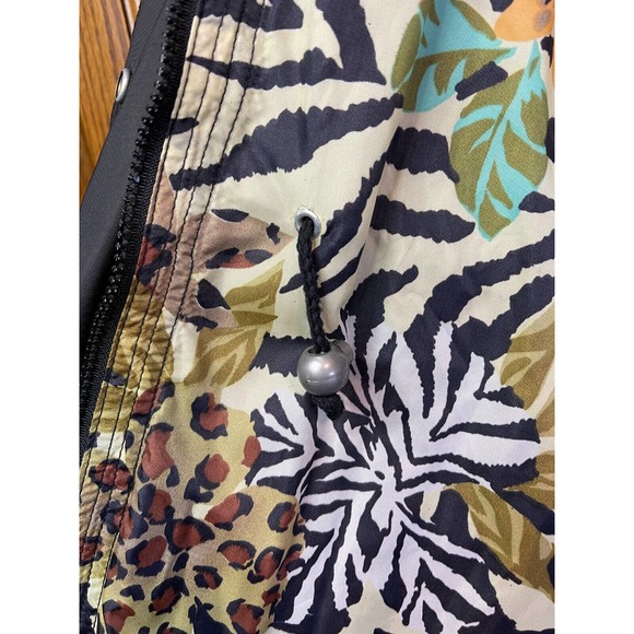 Totes Size L Black Floral Zebra Rain Coat Jacket Pockets - Picture 10 of 11